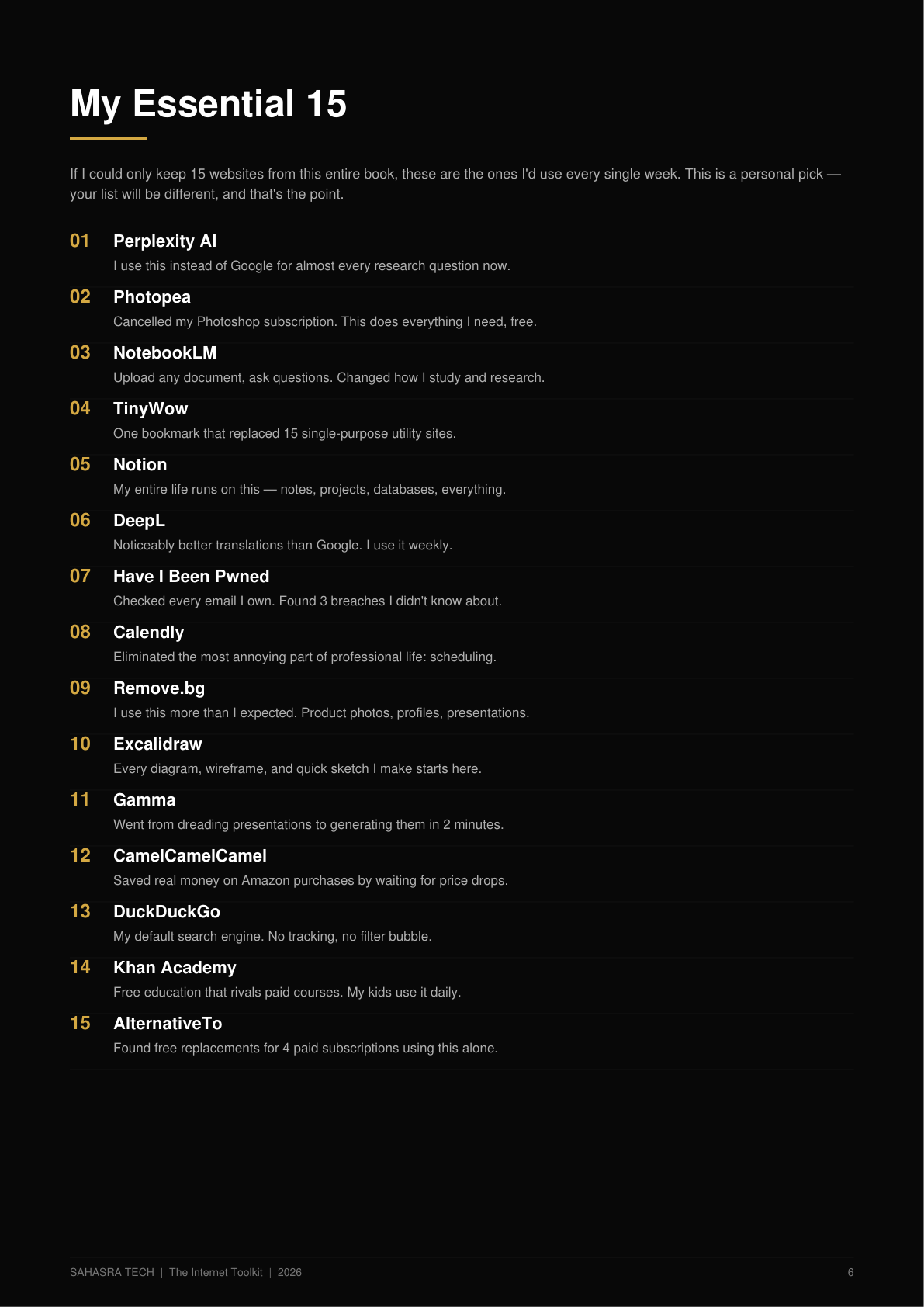 My Essential 15 page from the eBook
